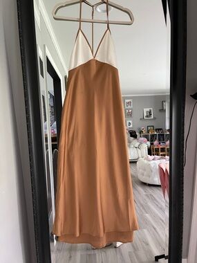 Abercrombie & Fitch White and Camel Two-Tone Maxi Slip Dress